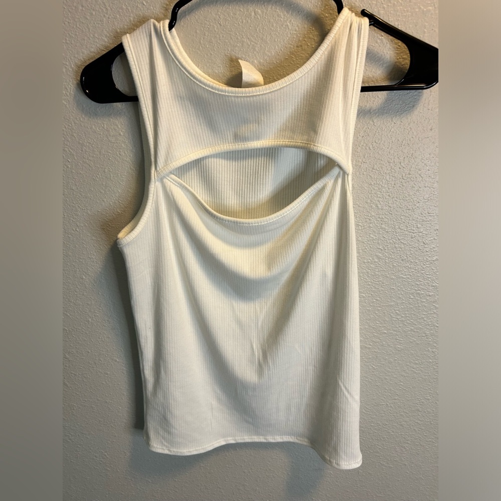White ribbed, cut out, tank. Size Large